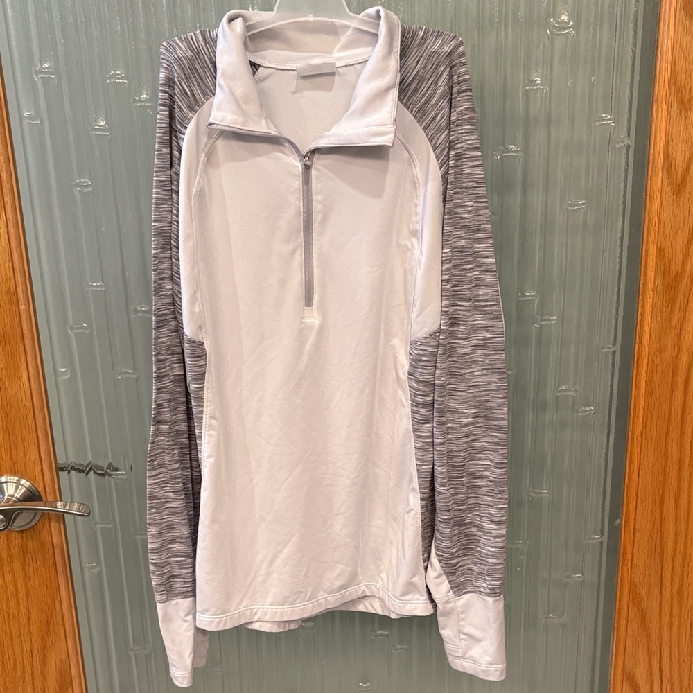 Danskin Now White and Gray Half-Zip Pullover Sweatshirt